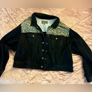 Torrid Leopard Print Black Denim Jacket